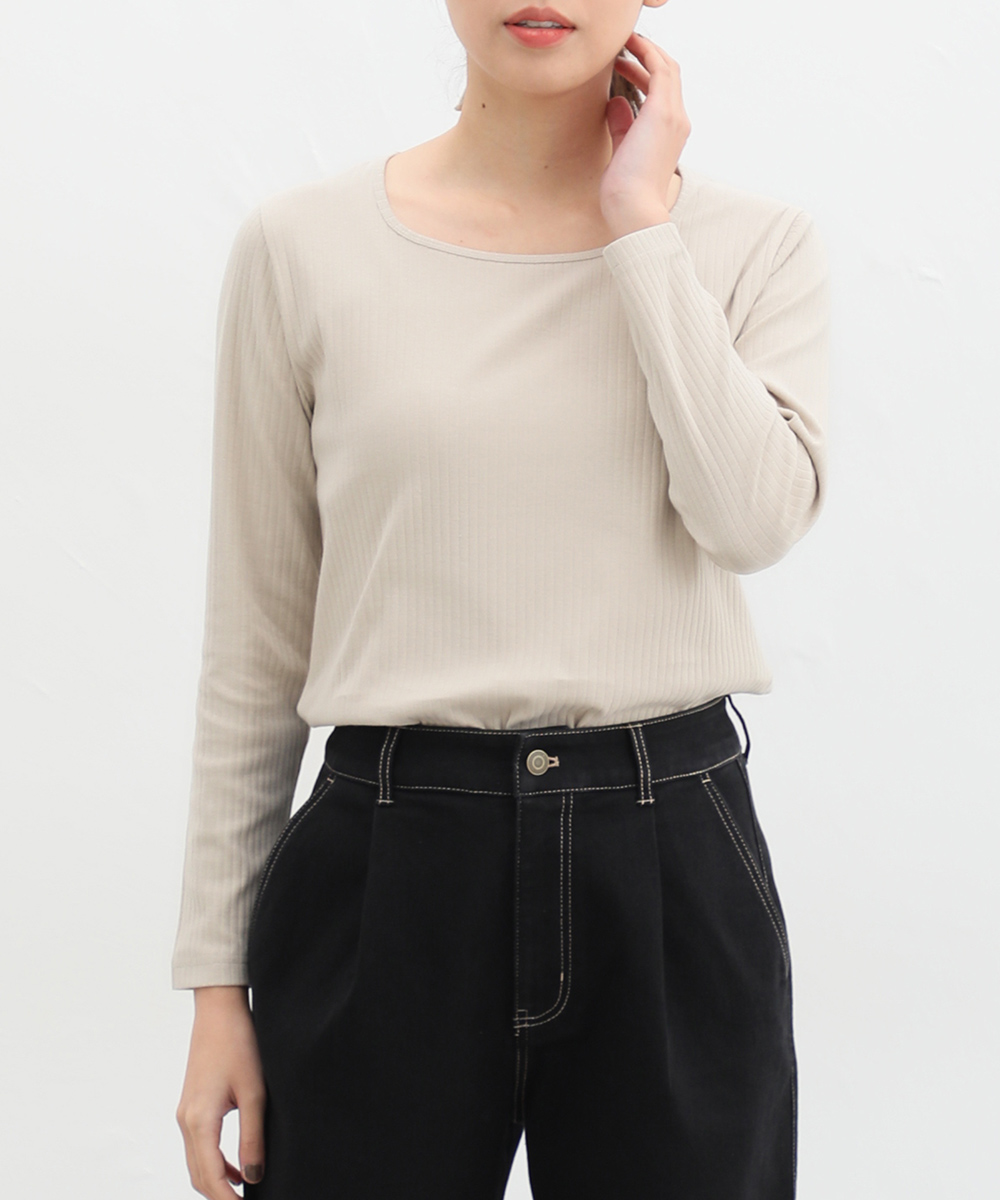 HANITA 売れ筋商品|||ハニタ Tシャツ トップス レディース Tops Brown Honeys トップス 長袖 スクエアネック 綿100％ レディース 無地