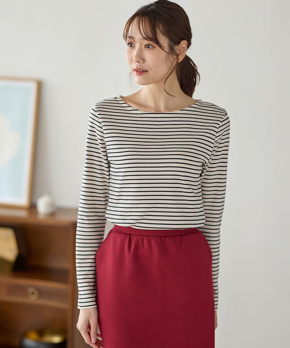 Honeys トップス カットソー 長袖 オーガニックコットン Tシャツ