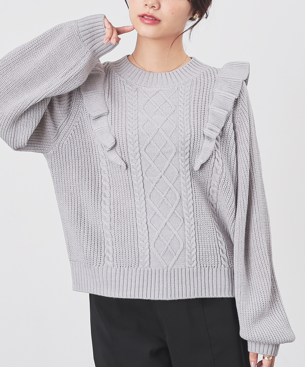 PRISTINE 編み模様長袖ニットセーター リフ Riff ざっくり編みニット セーター トップス 長袖 無地 （ミント