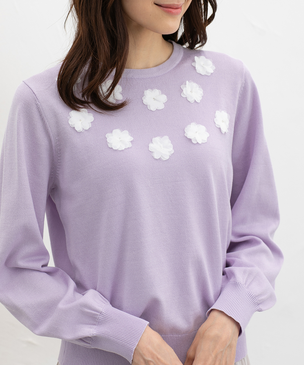 フラワー柄 ニットセーター 長袖【36】 Honeys（ハニーズ） トップス ニット セーター 長袖 オフィス きれいめ