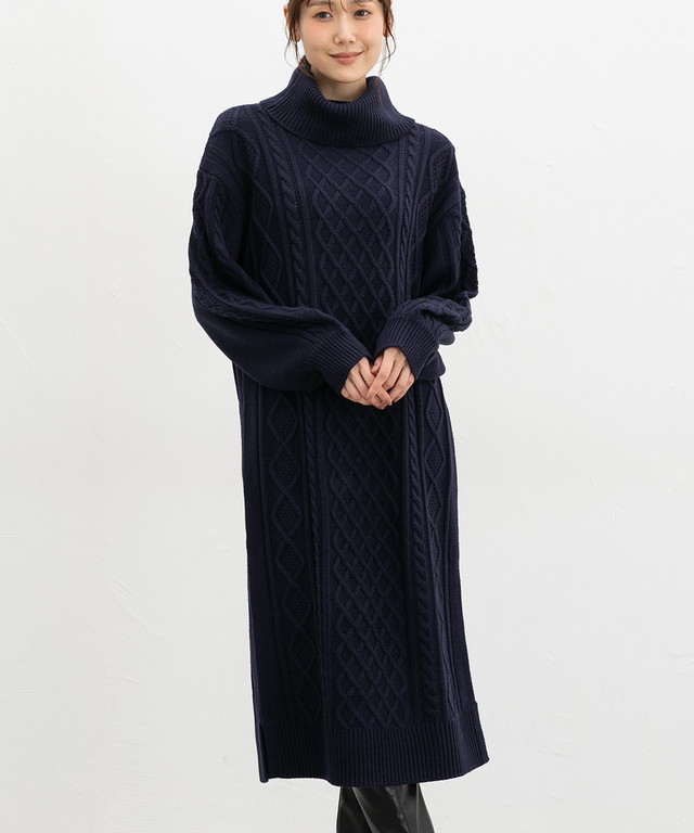 Honeys（ハニーズ） ワンピース 長袖 ロング丈 ケーブル編み オフ