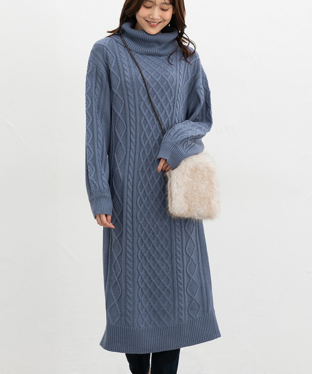 Honeys（ハニーズ） 長袖 ロング丈 ケーブル編み オフタートル ニット