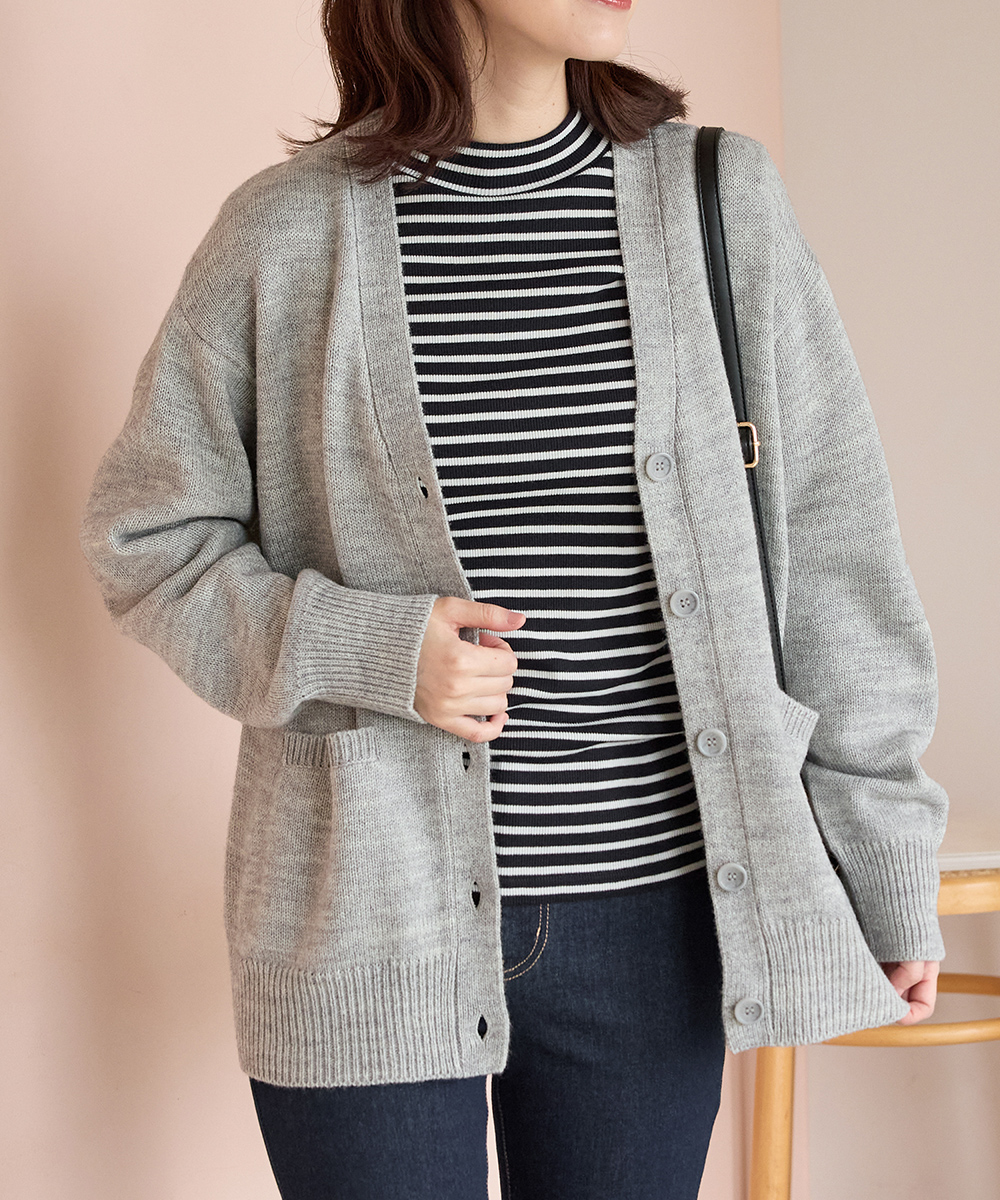 ジャックバニー　薄手カーディガン　ニット　6 グレーベージュ ジャックバニー 薄手カーディガン ニット 6 グレーベージュ