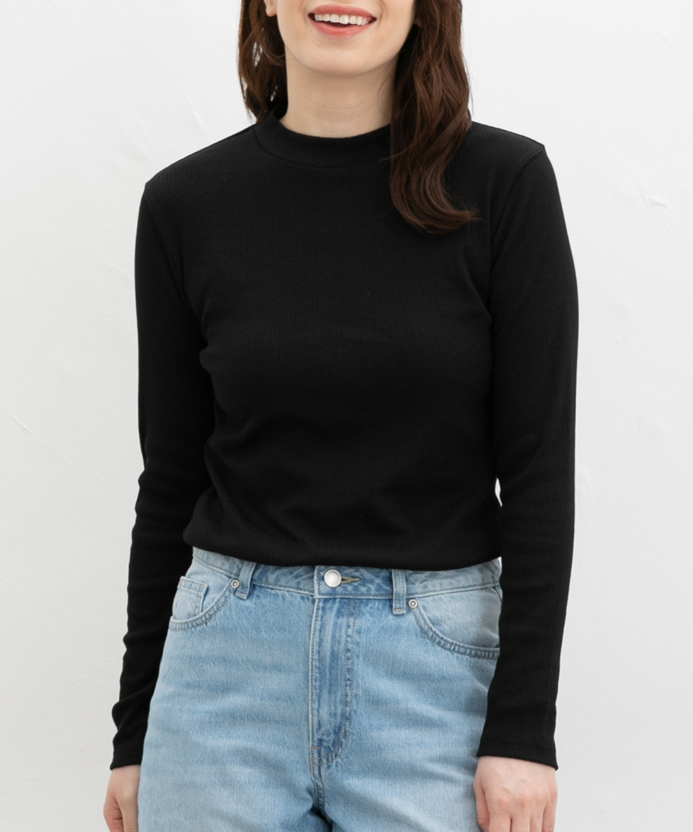 ブラック 長袖 ハイネック カットソー Honeys（ハニーズ） トップス Tシャツ ロンT 長袖Tシャツ カットソー