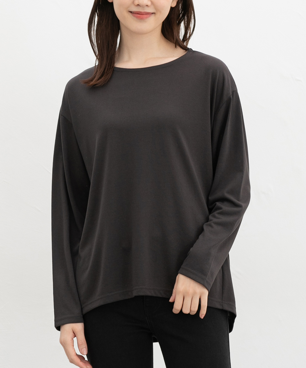 グレー 長袖カットソー 黒パネル Honeys（ハニーズ） トップス ロンT 長袖Tシャツ カットソー コクーン