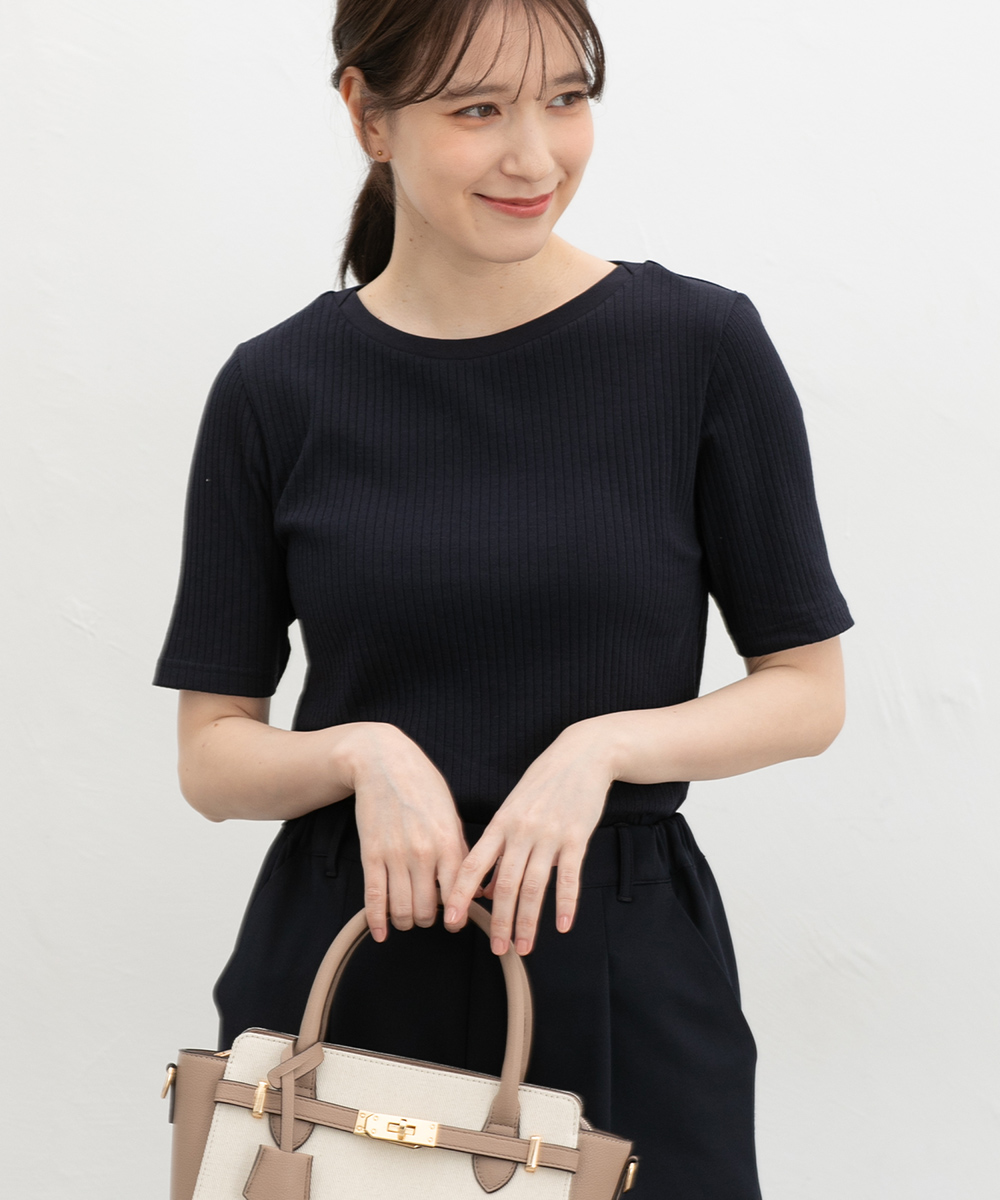 モニーレ トップス カットソー 半袖 黒 麻 新品 marai（マーライ） Tシャツ カットソー 七分袖 五分袖 半袖 レディース