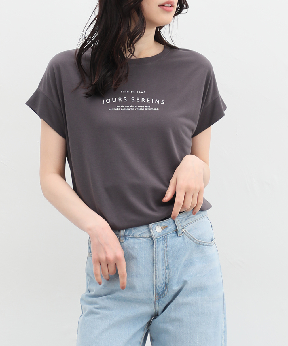 Tシャツ カットソー 半袖 汗じみ 防止 服 目立たない おしゃれ ロゴ 長め レディース 白 黒 母の日 Honeys ハニーズ 汗ジミ軽減ロゴＴシャツ｜honeys-online｜07