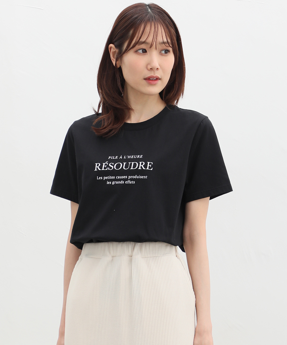 トップス Tシャツ ロゴT 半袖 ロゴ 綿混 接触冷感 UVカット 白 黒 大人カジュアル レディース 夏 Honeys ハニーズ ロゴプリントＴシャツ｜honeys-online｜03