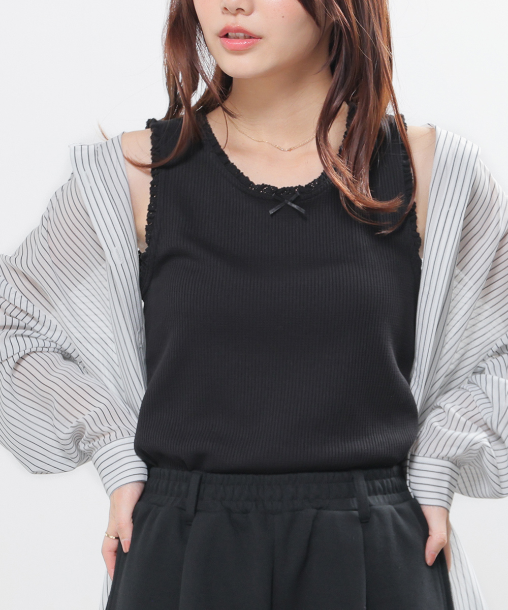 Honeys（ハニーズ） トップス タンクトップ UVカット レース付き 無地
