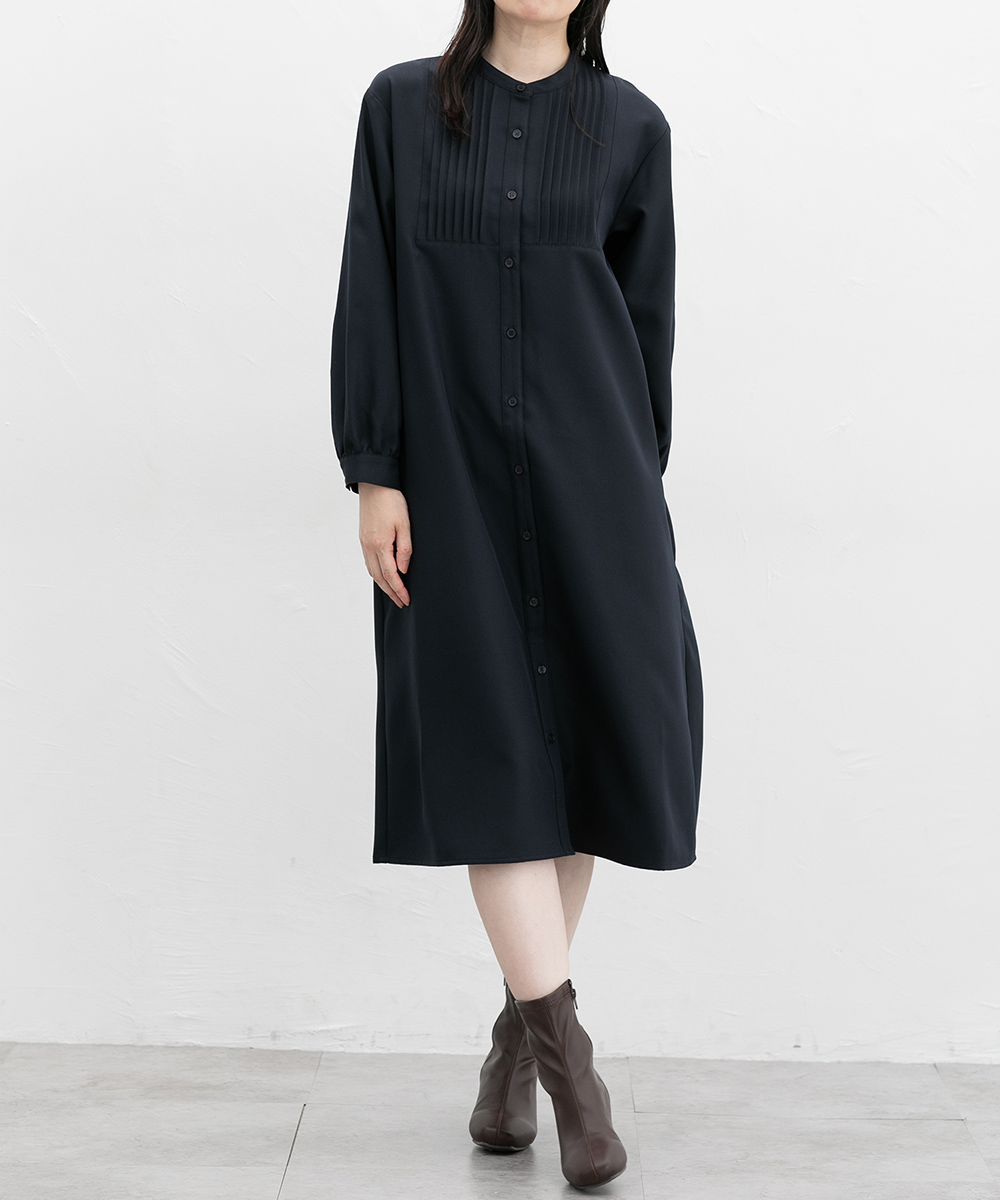 Honeys ワンピース 長袖 ロング丈 シャツワンピース マオカラー