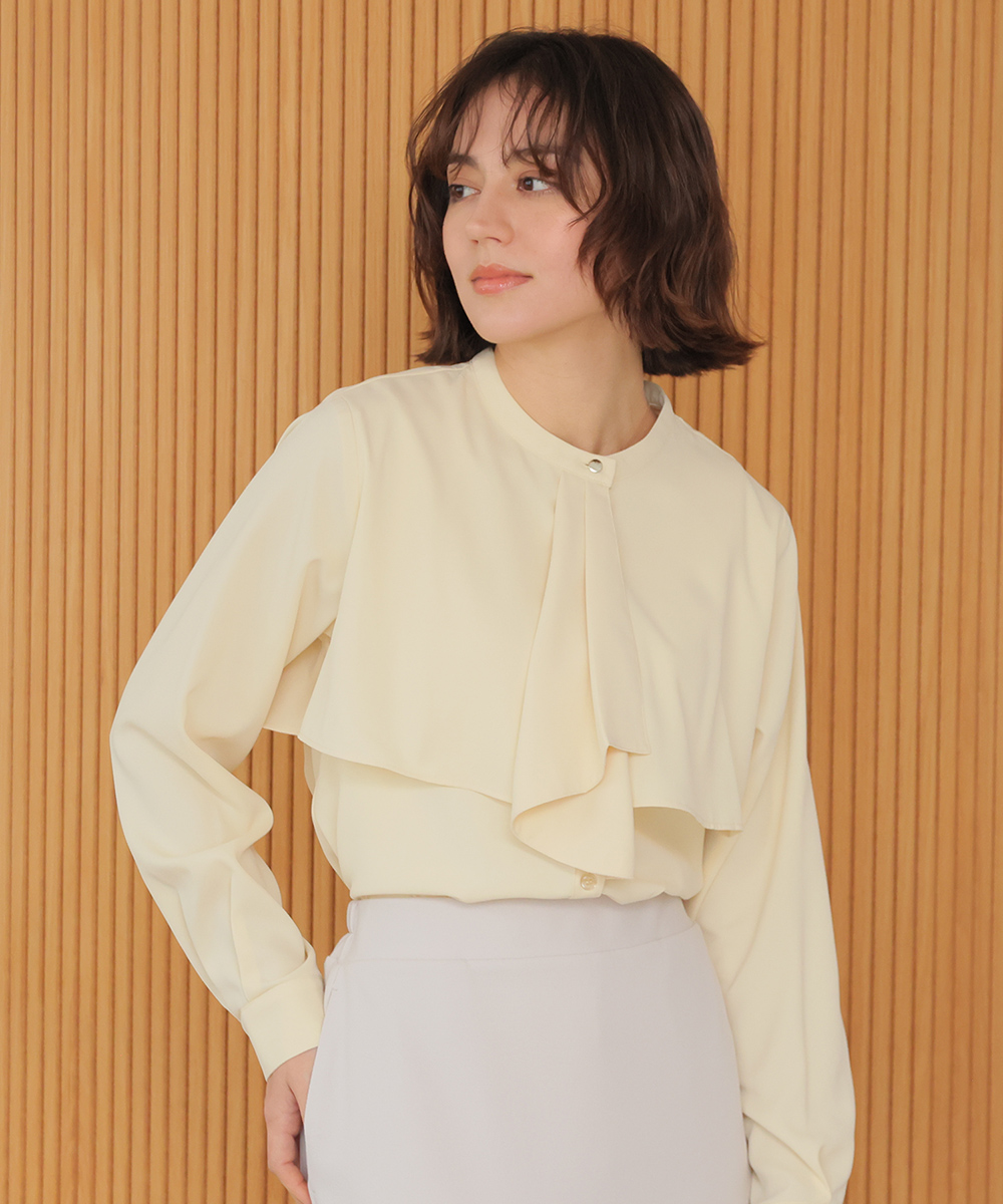 Honeys（ハニーズ） トップス ブラウス 長袖 ボウタイ ケープ風 再生