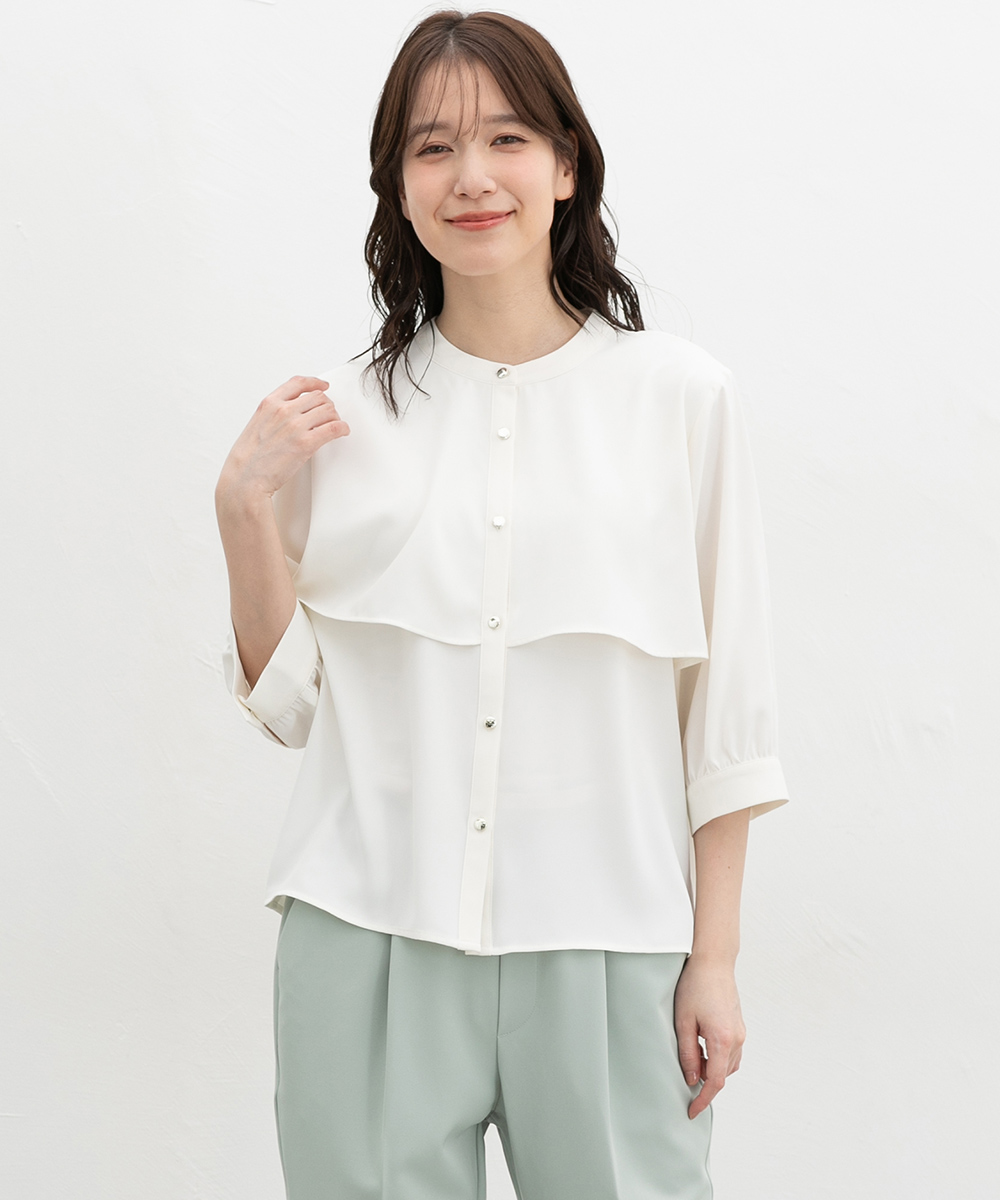 【まる様】24SS ダブルジョーゼットブラウス 38 カーキ エレガントグリーンロングスカートセットアップ：ブラウス | Maiden's Rêve