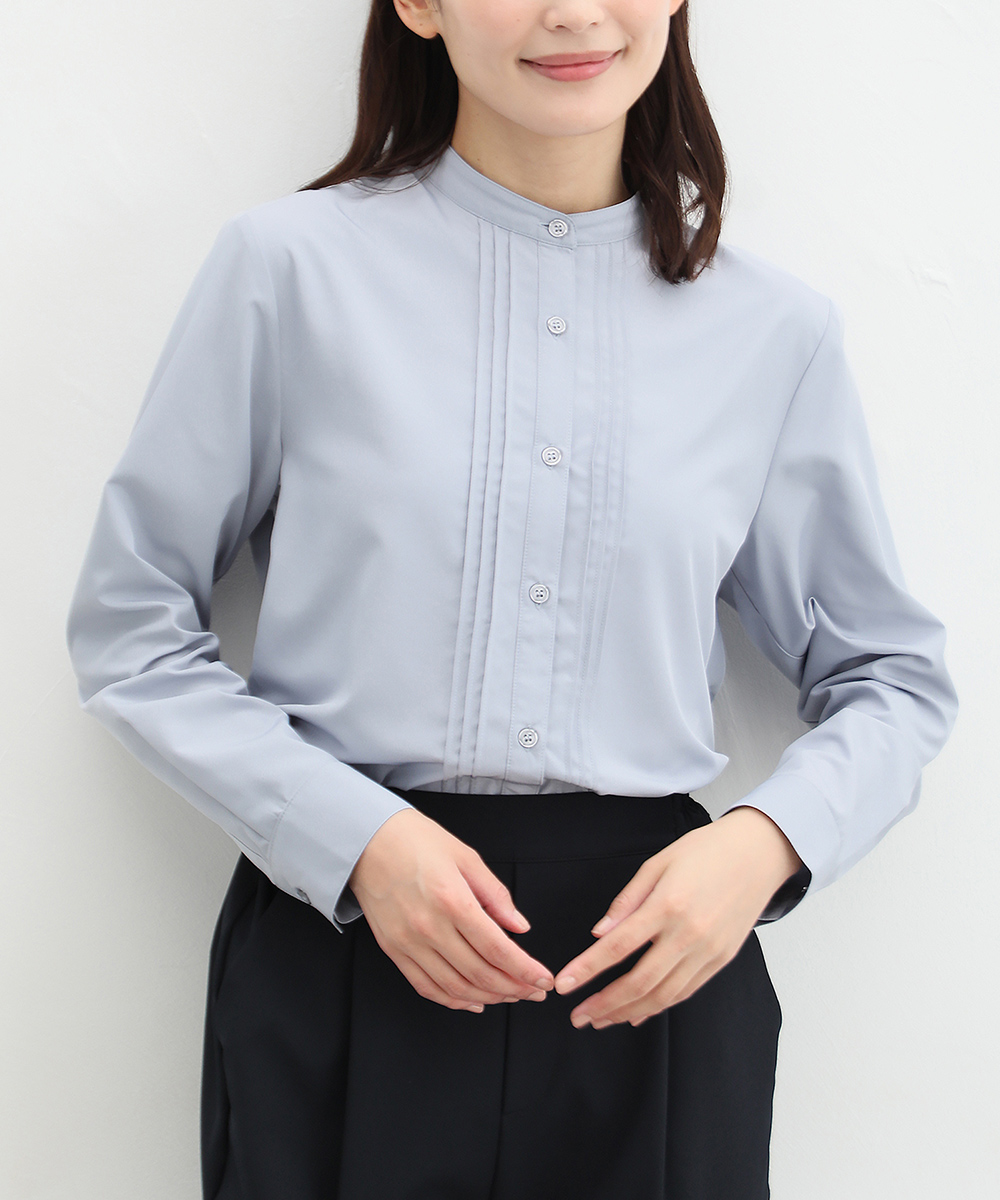 トップス ブラウス 長袖 長袖ブラウス 大きいサイズ シャツ 上品 シンプル レディース Honeys ハニーズ スタンドピンタックシャツ | Honeys | 03