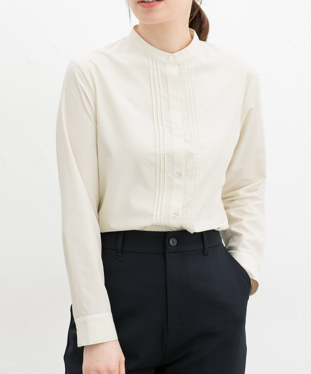 トップス ブラウス 長袖 長袖ブラウス 大きいサイズ シャツ 上品 シンプル レディース Honeys ハニーズ スタンドピンタックシャツ | Honeys | 04