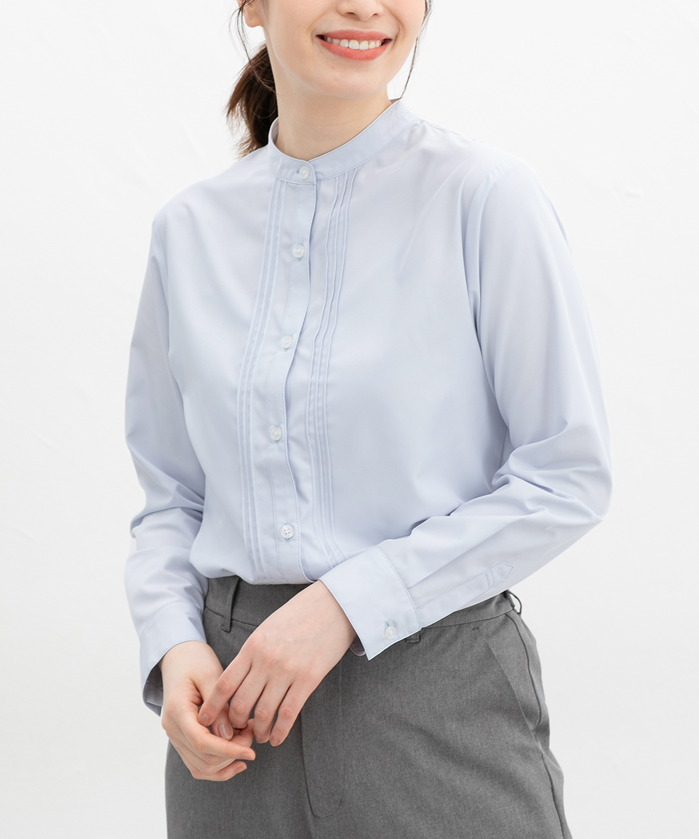 トップス ブラウス 長袖 長袖ブラウス 大きいサイズ シャツ 上品 シンプル レディース Honeys ハニーズ スタンドピンタックシャツ | Honeys | 05
