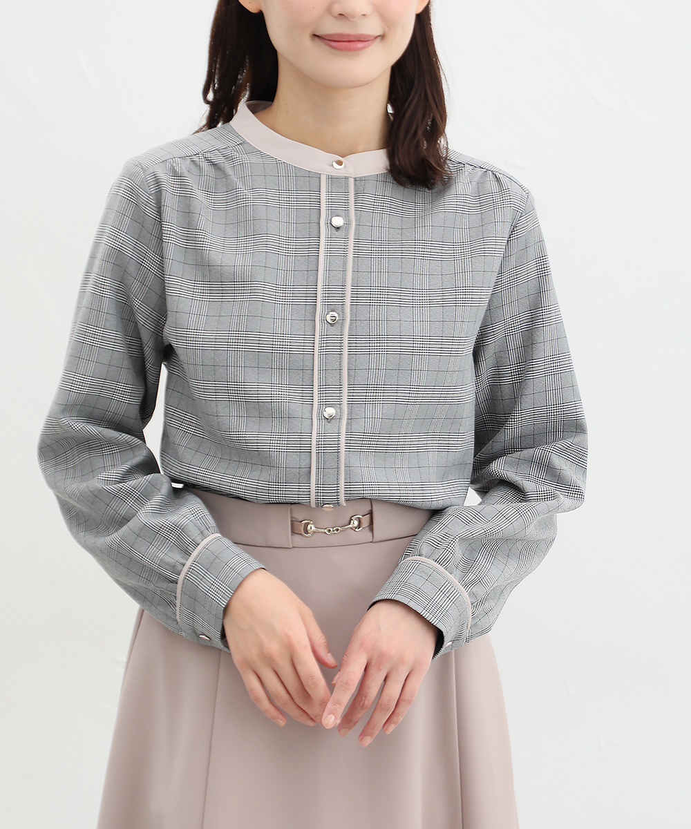 トップス ブラウス 長袖 長袖ブラウス 大きいサイズ オフィス きれいめ チェック柄 レ SALE Honeys ハニーズ チェック柄ブラウス | Honeys | 01