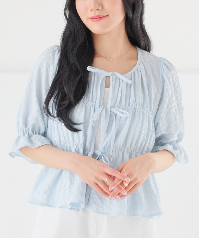 Honeys（ハニーズ） トップス ブラウス リボン付き 再生ポリエステル