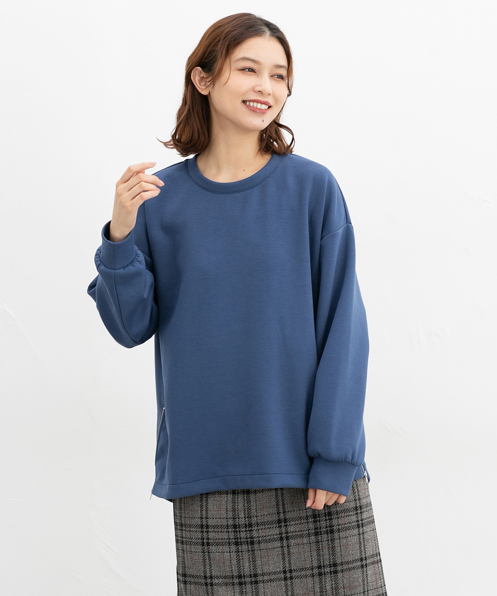 Honeys トップス カットソー 長袖 ストレッチ ファスナー クルー