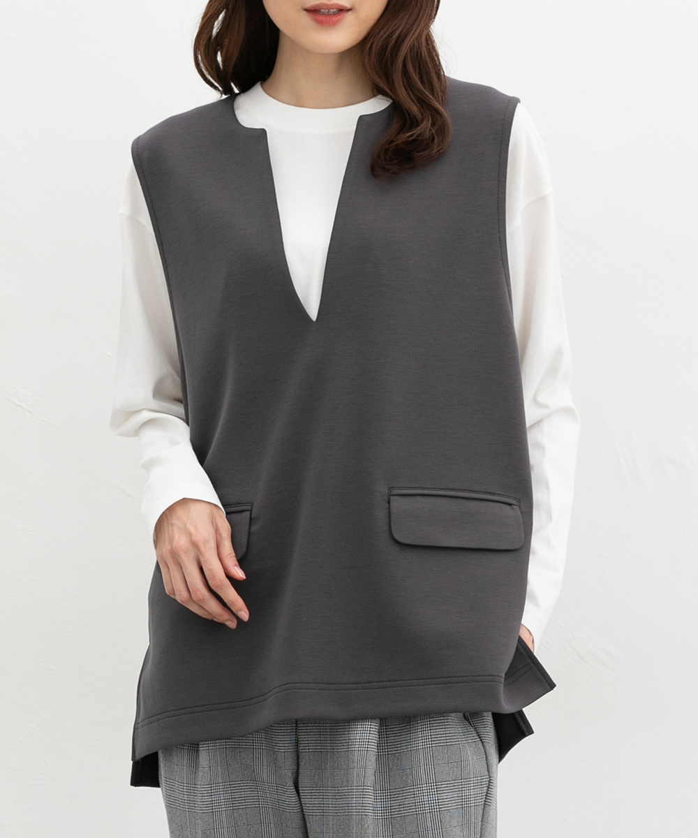 45R ノースリーブカットソー　シャツ　ベストトップス　チュニック Honeys（ハニーズ） トップス ジレ ロンT 長袖Tシャツ カットソー