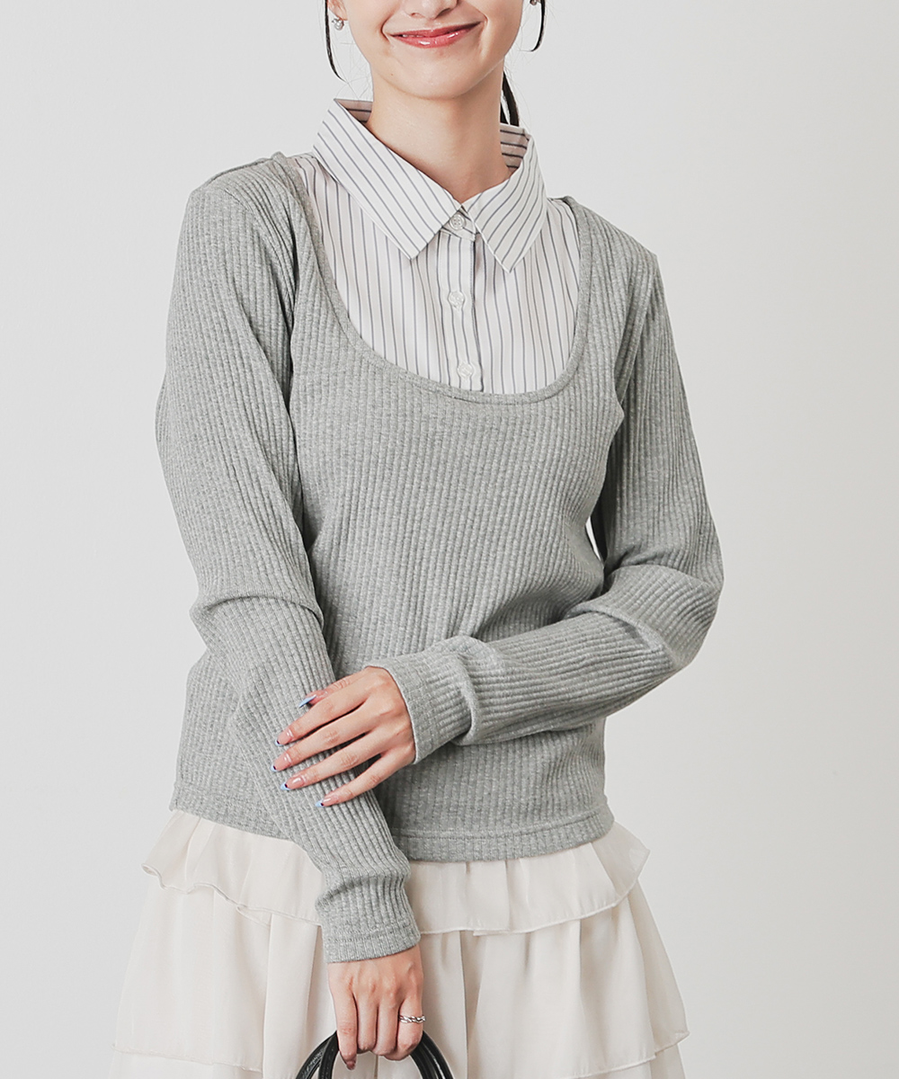 Honeys（ハニーズ） カットソー 長袖 レギュラーカラー 無地