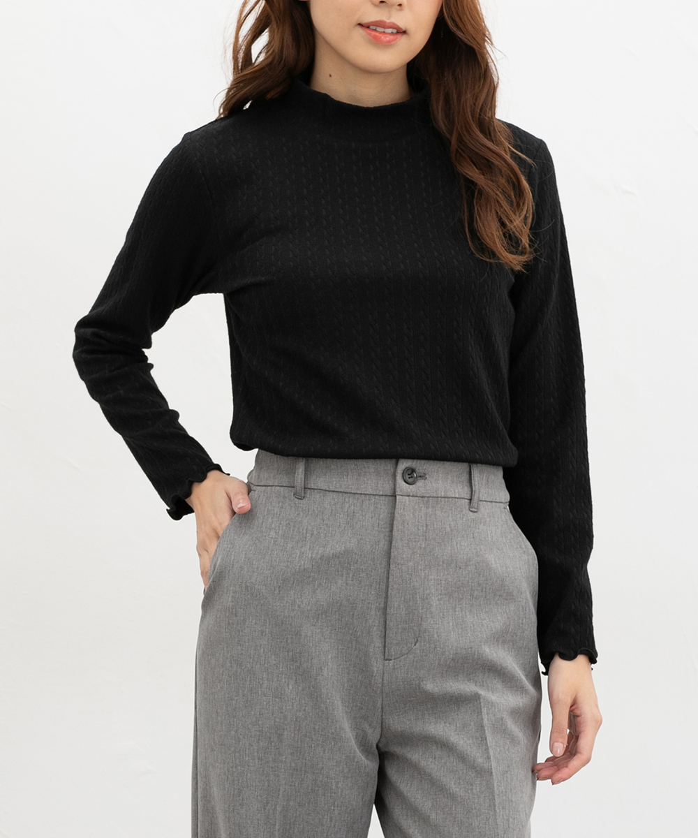 ブラック 長袖 ハイネック カットソー Honeys（ハニーズ） トップス カットソー 長袖 ハイネック ジャカード