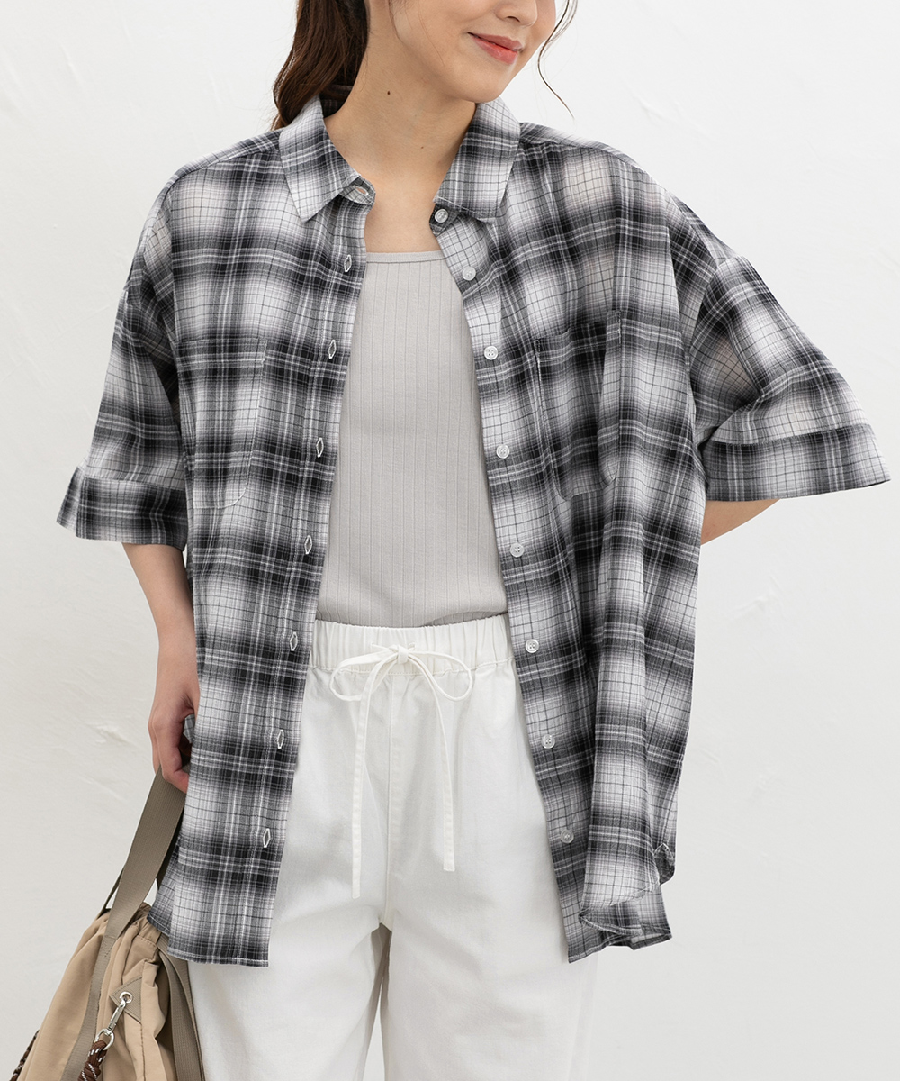 gasa*grue パフ袖　チェック柄 半袖 ブラウス Honeys（ハニーズ） トップス シャツ ブラウス 半袖 チェック柄