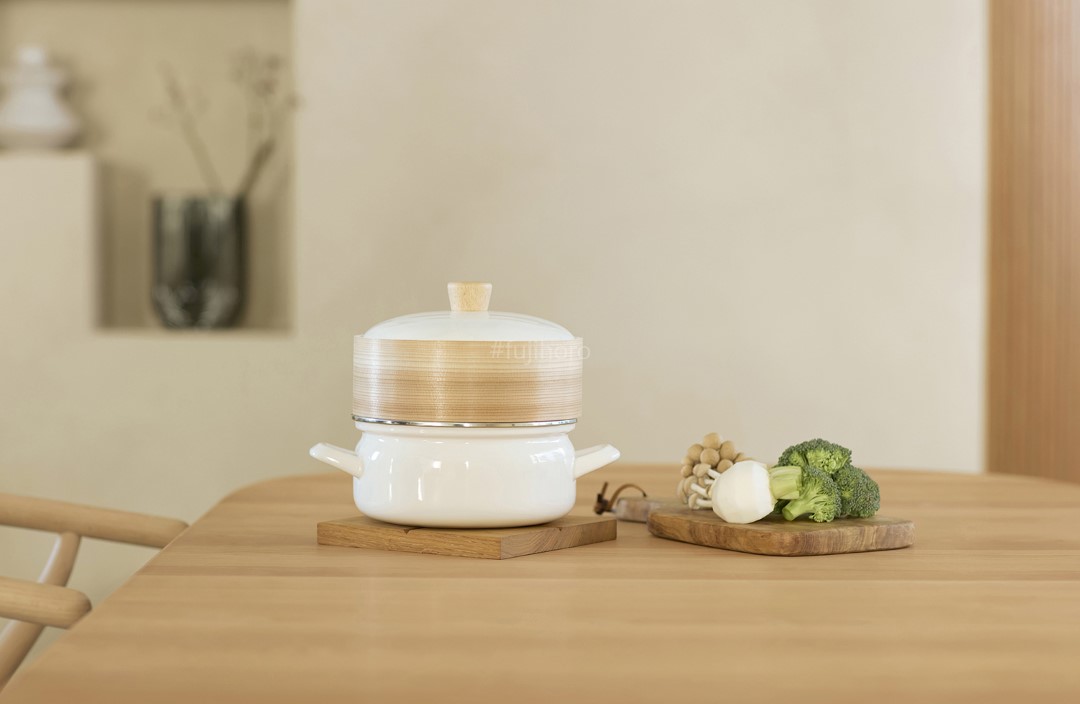 富士ホーロー 送料無料 せいろ付きホーロー鍋 18cm ホワイト