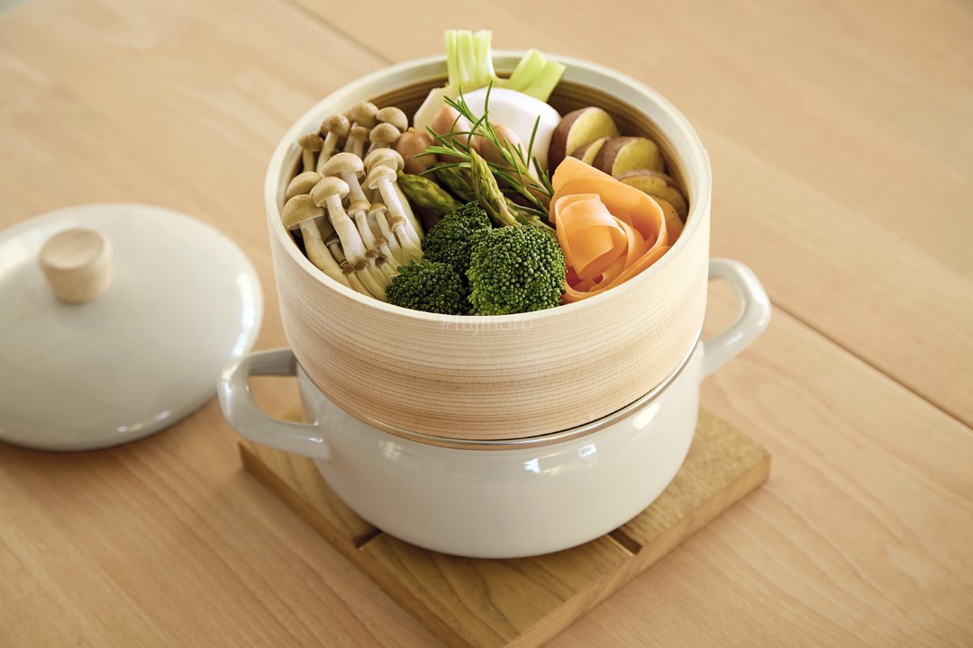 富士ホーロー 送料無料 せいろ付きホーロー鍋 20cm ホワイト