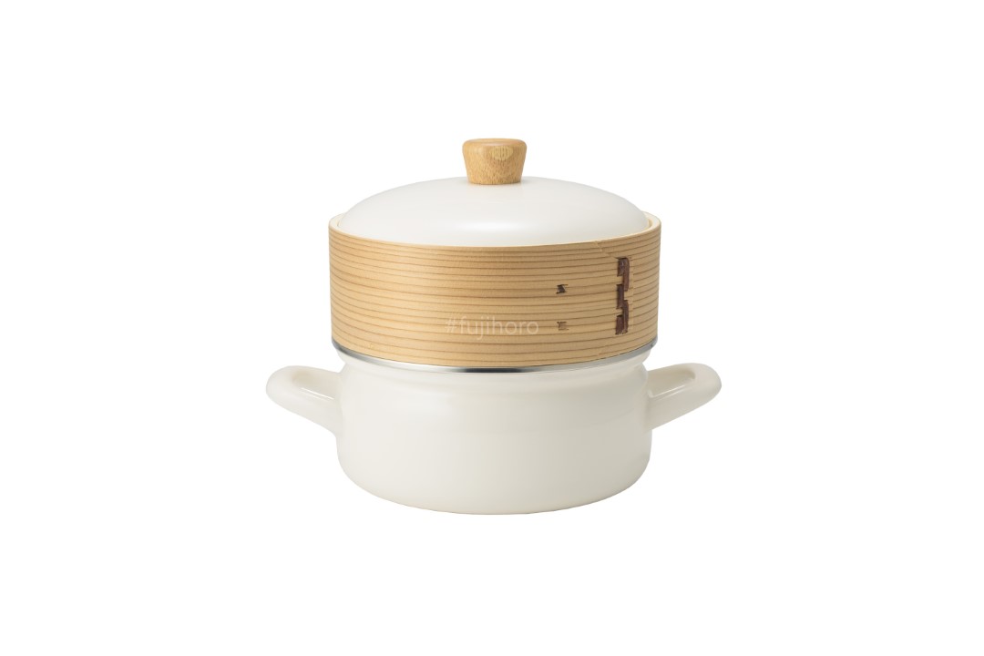 富士ホーロー 送料無料 せいろ付きホーロー鍋 18cm ホワイト