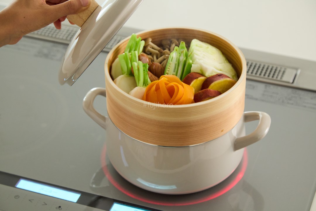 富士ホーロー 送料無料 せいろ付きホーロー鍋 20cm ホワイト