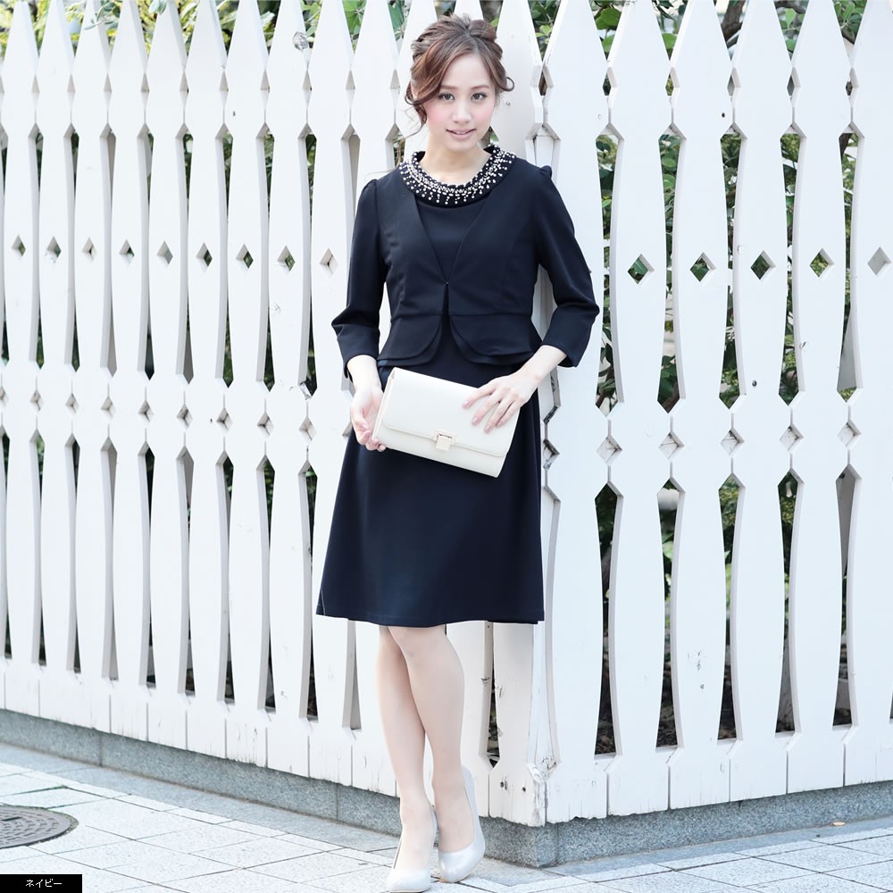 パーティードレス セットアップ ワンピース ジャケット 代 30代 結婚式 二次会 大きいサイズ M L Llブラック ネイビー グレー C ホンコンマダム 通販 Yahoo ショッピング