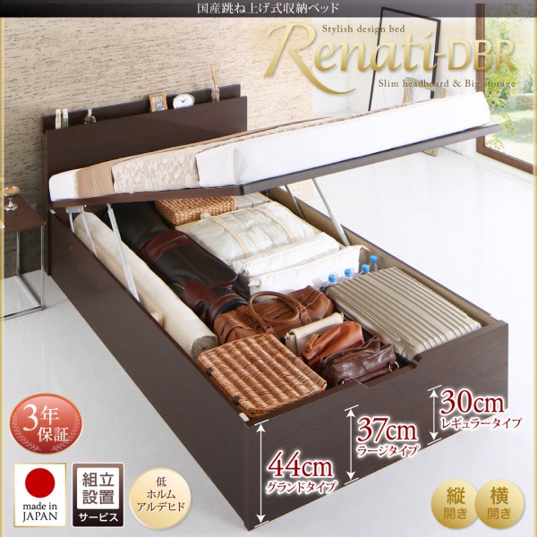 組立設置付 国産 収納ベッド Renati-DB レナーチ ダークブラウン 薄型