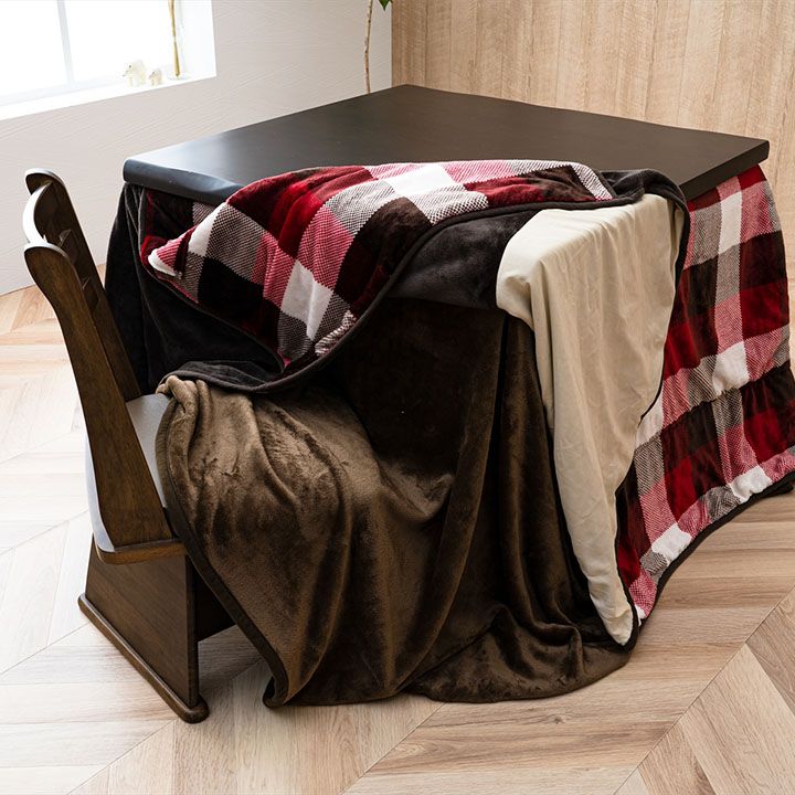 こたつ布団用 中掛け毛布 洗える ハイタイプ フランネル 約90×90×65cm