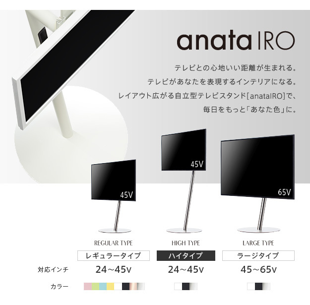 グッドデザイン賞受賞 テレビ台 WALLインテリアテレビスタンドanataIRO テレビ24〜45型対応 レギュラータイプ 自立型 小型 テレビボード TVスタンド  コード収納 ホワイト 白 ブラック 黒 カラフル 震度7耐震試験済み EQUALS イコールズ 敬老の日