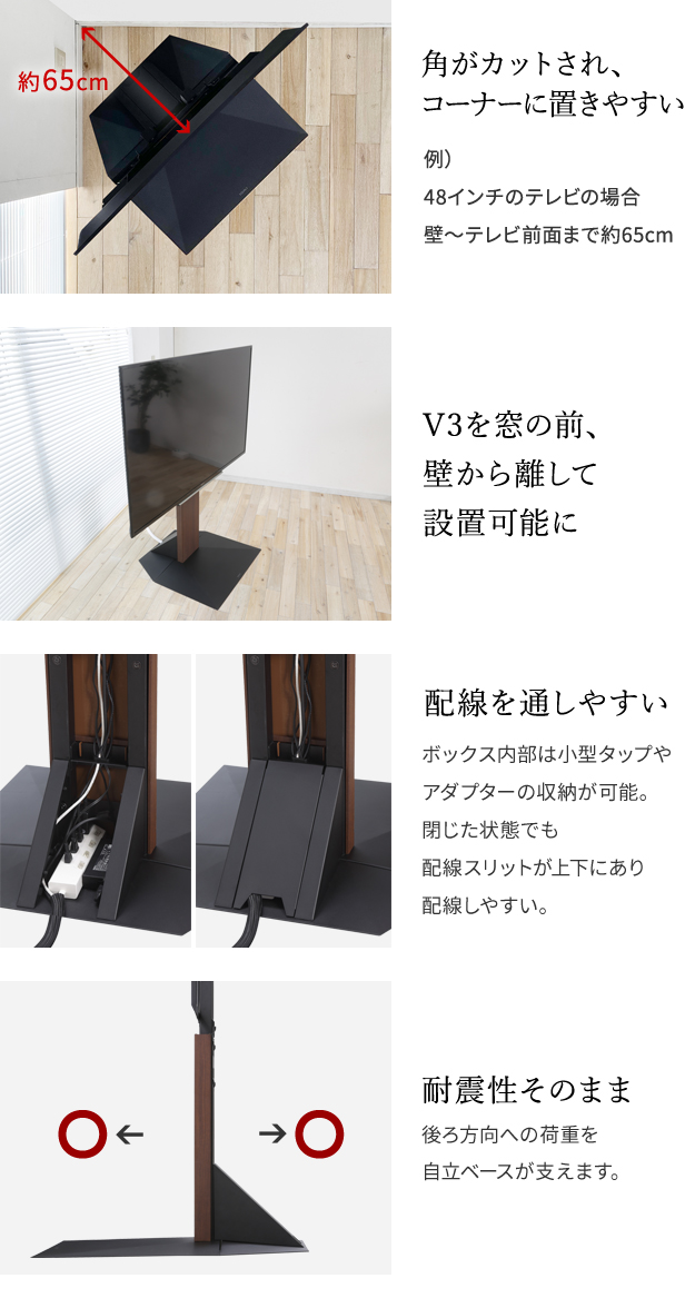 WALLインテリアテレビスタンドV3ロータイプ専用 コーナー兼用自立