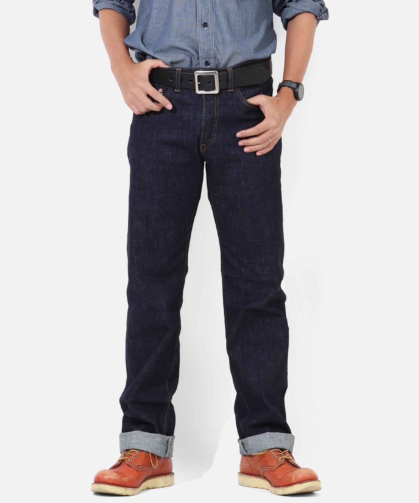 児島ジーンズ 公式通販 14oz セルビッチ ストレートデニム ボタン