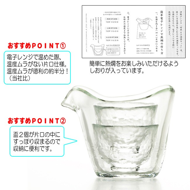 津軽びいどろ　耐熱 片口酒器セット　耐熱ガラスなので熱湯・電子レンジＯＫ♪ FS-71515