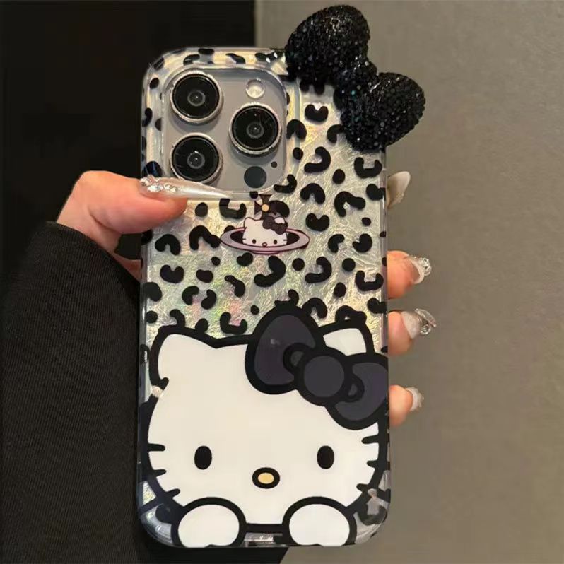 キティちゃん スマホケース ヒョウ柄 蝶結び キティスマホケース