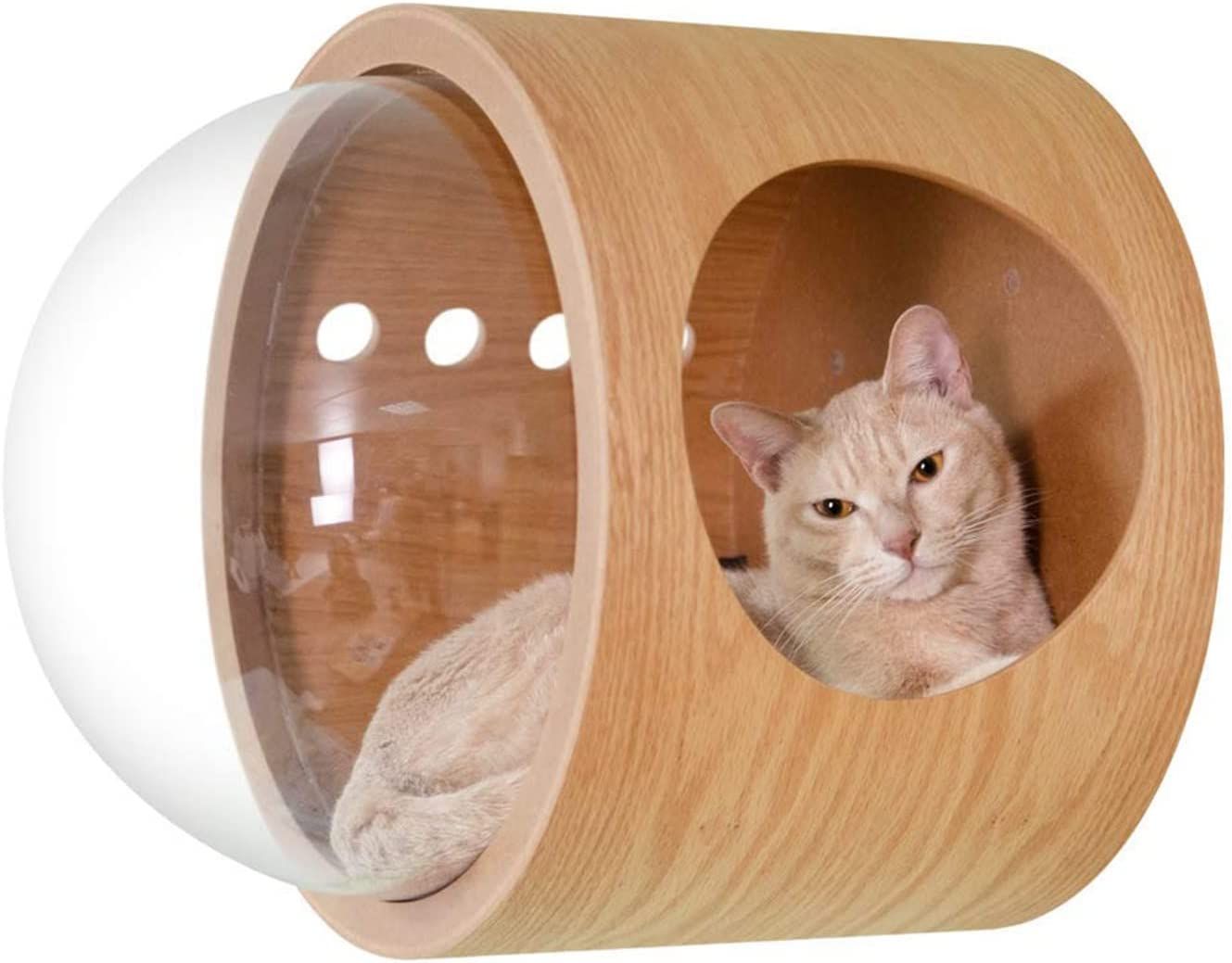 キャットウォーク 壁付け 木製 宇宙船 猫ハウス 透明ペット用ベッド 空気穴で ドーム状 猫用ベッド キャットタワー キャットステップ 壁付け対応 床置き対応 お_1