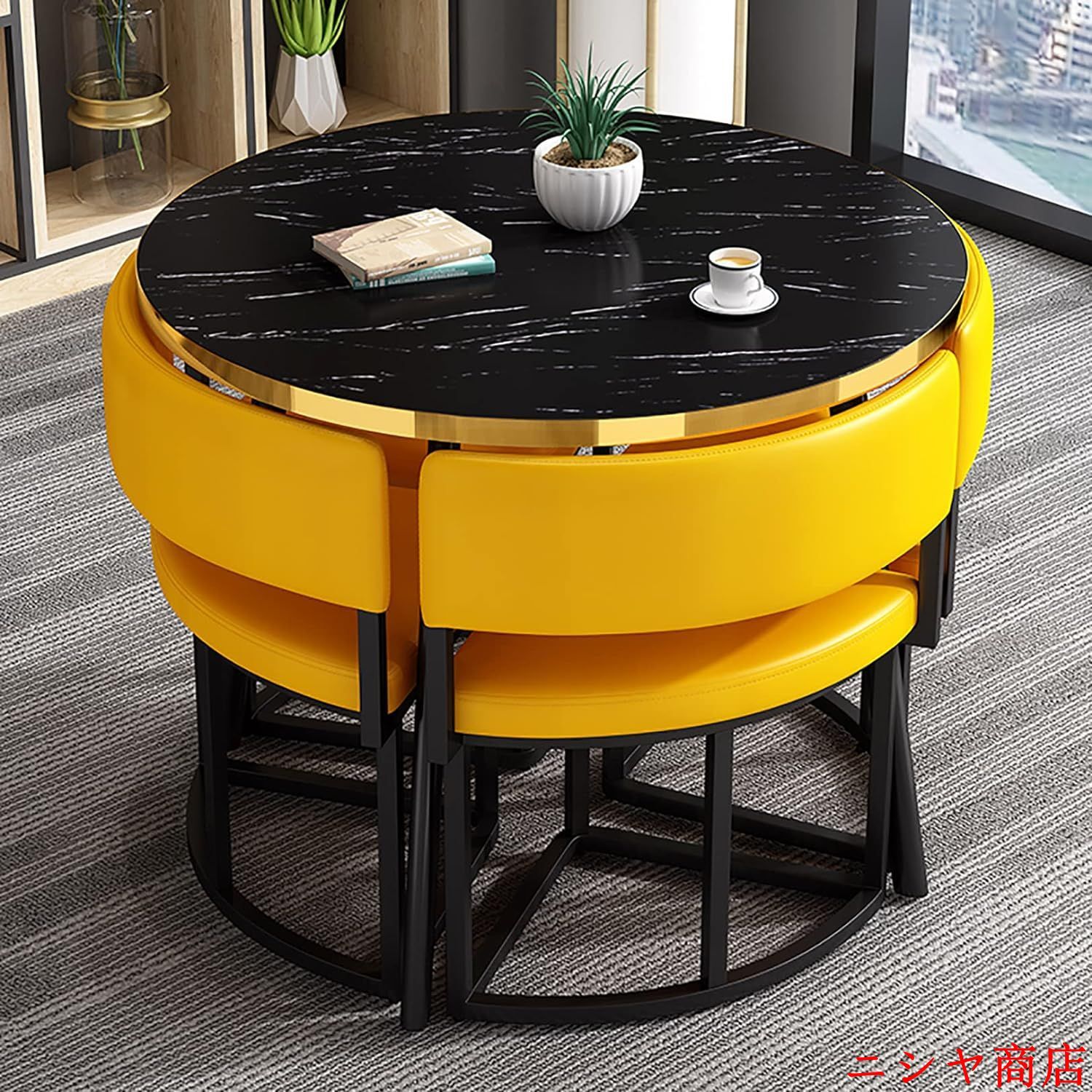丸テーブルセット 4人用 ダイニングセット 食卓セット モダン デザイン テーブル 椅子 カフェテーブル キッチン ホーム カフェ 什器 家具の画像