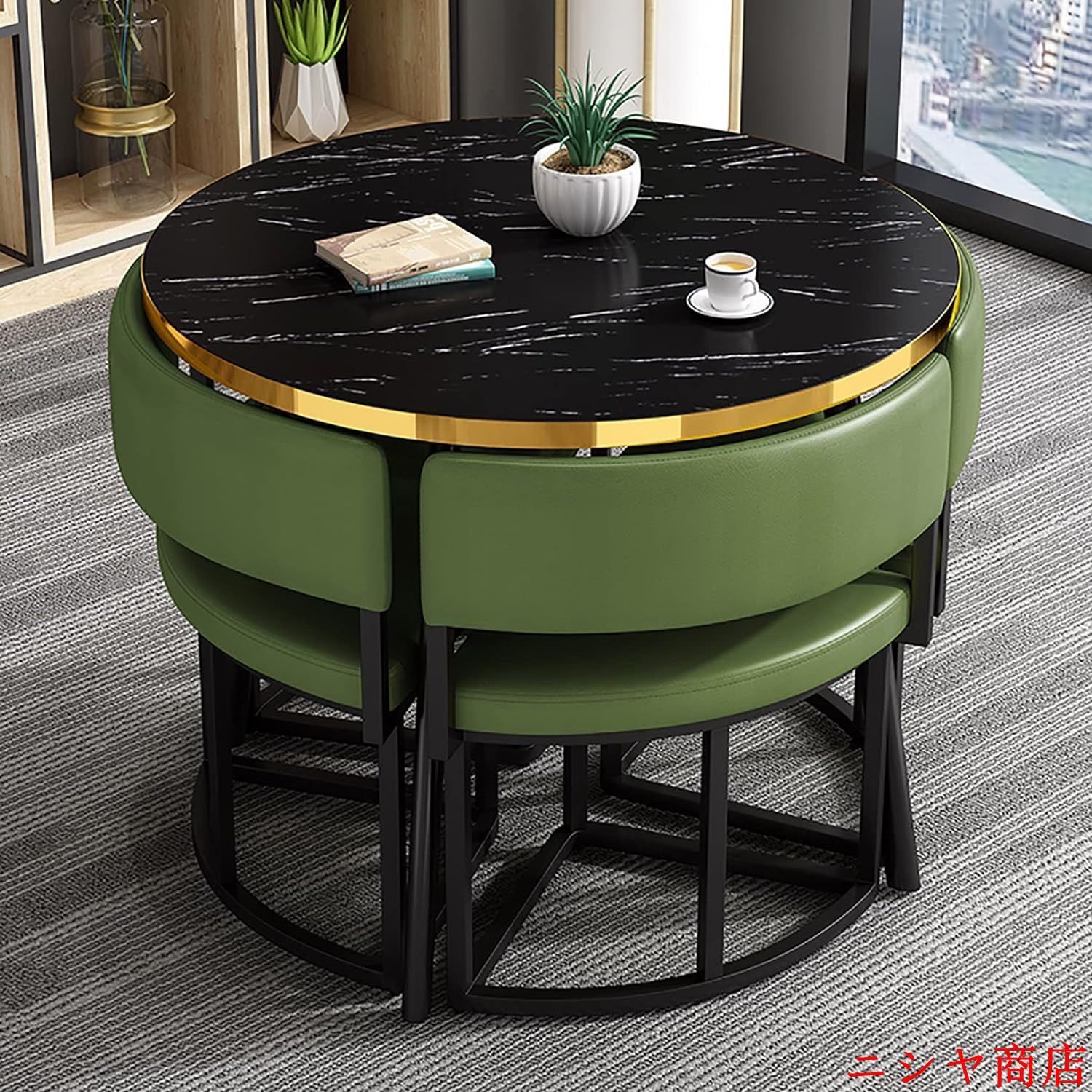 丸テーブルセット 4人用 ダイニングセット 食卓セット モダン デザイン テーブル 椅子 カフェテーブル キッチン ホーム カフェ 什器 家具の画像