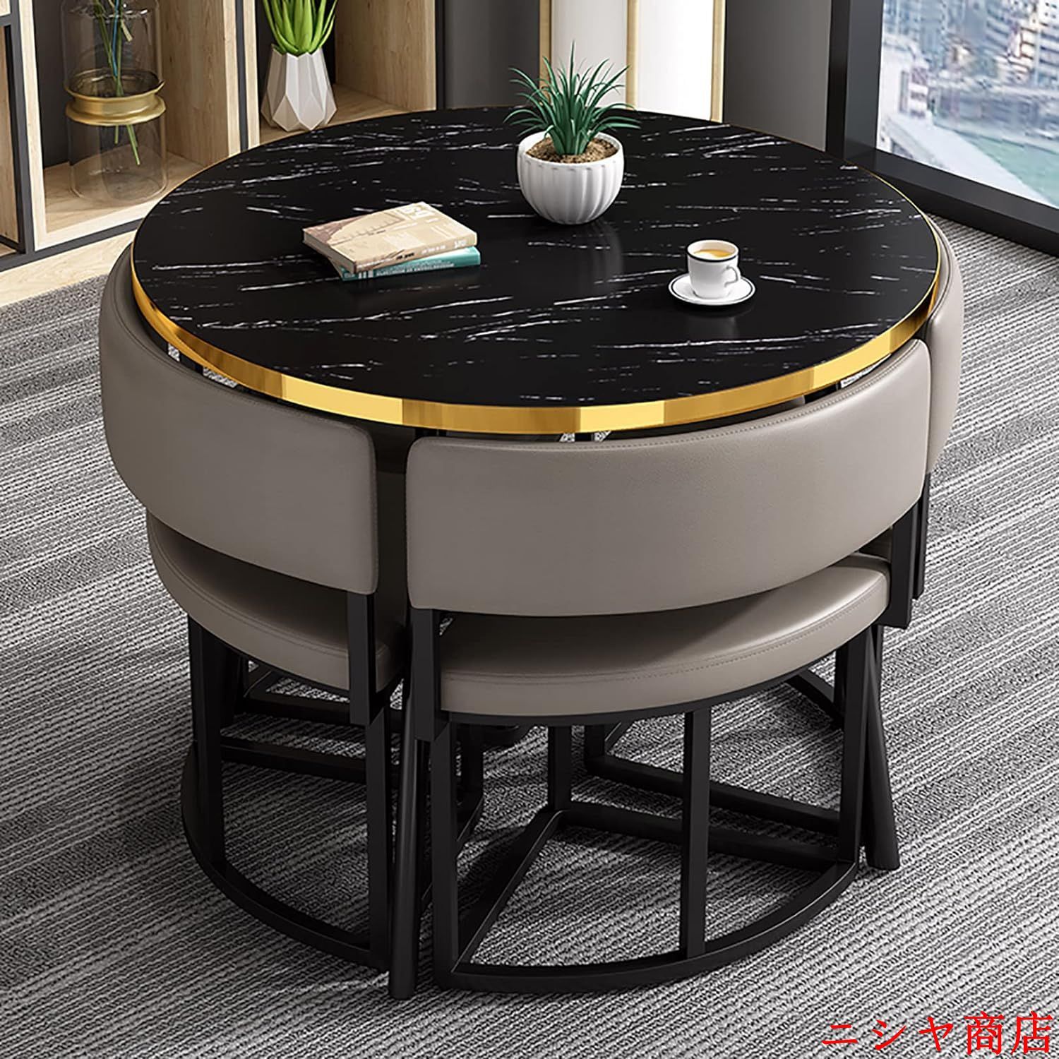 丸テーブルセット 4人用 ダイニングセット 食卓セット モダン デザイン テーブル 椅子 カフェテーブル キッチン ホーム カフェ 什器 家具の画像