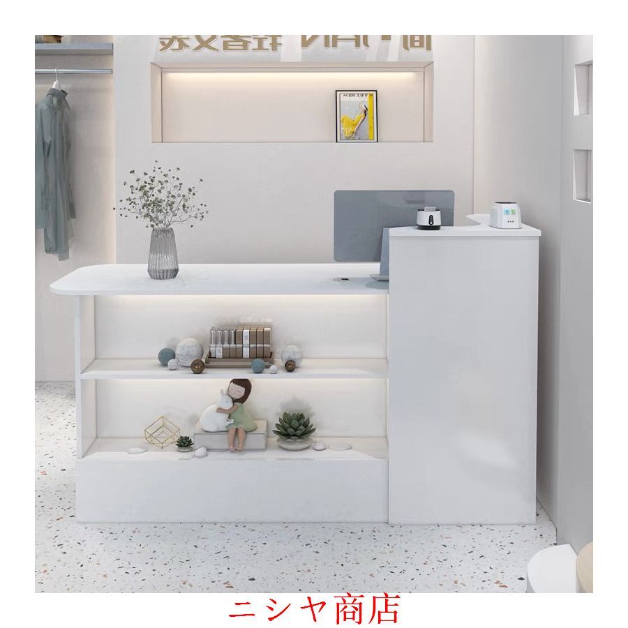レジ カウンター 受付カウンターレジカウンター ショーケース付き カウンターテーブル おしゃれ オフィス受付台 北欧風 サイドキャビネット付き_1