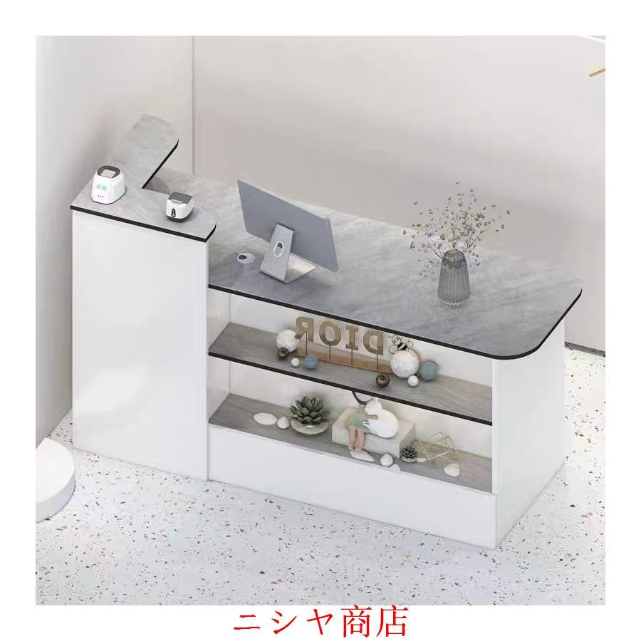 レジ カウンター 受付カウンターレジカウンター ショーケース付き カウンターテーブル おしゃれ オフィス受付台 北欧風 サイドキャビネット付き_10