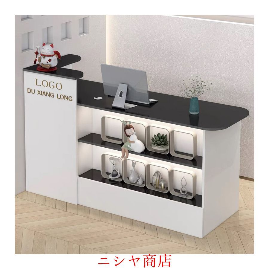 レジ カウンター 受付カウンターレジカウンター ショーケース付き カウンターテーブル おしゃれ オフィス受付台 北欧風 サイドキャビネット付き_11