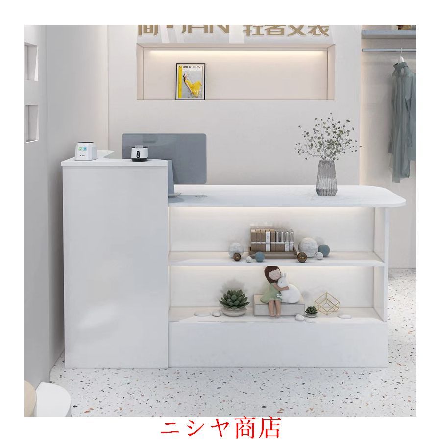 レジ カウンター 受付カウンターレジカウンター ショーケース付き カウンターテーブル おしゃれ オフィス受付台 北欧風 サイドキャビネット付き_2