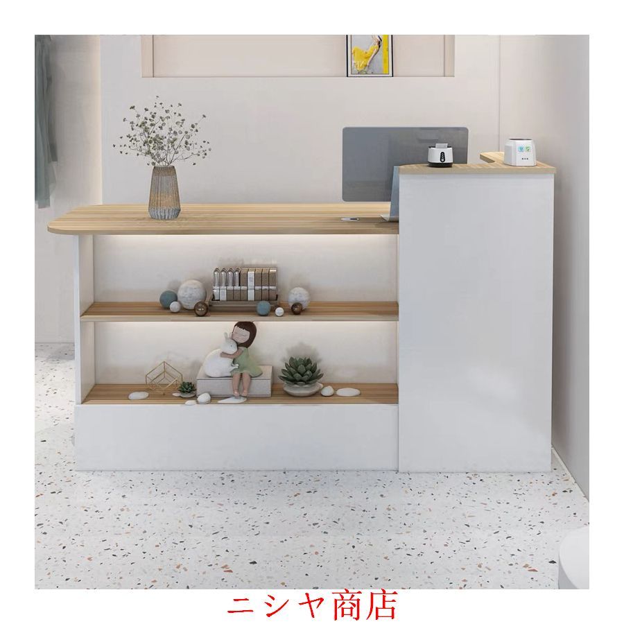 レジ カウンター 受付カウンターレジカウンター ショーケース付き カウンターテーブル おしゃれ オフィス受付台 北欧風 サイドキャビネット付き_3