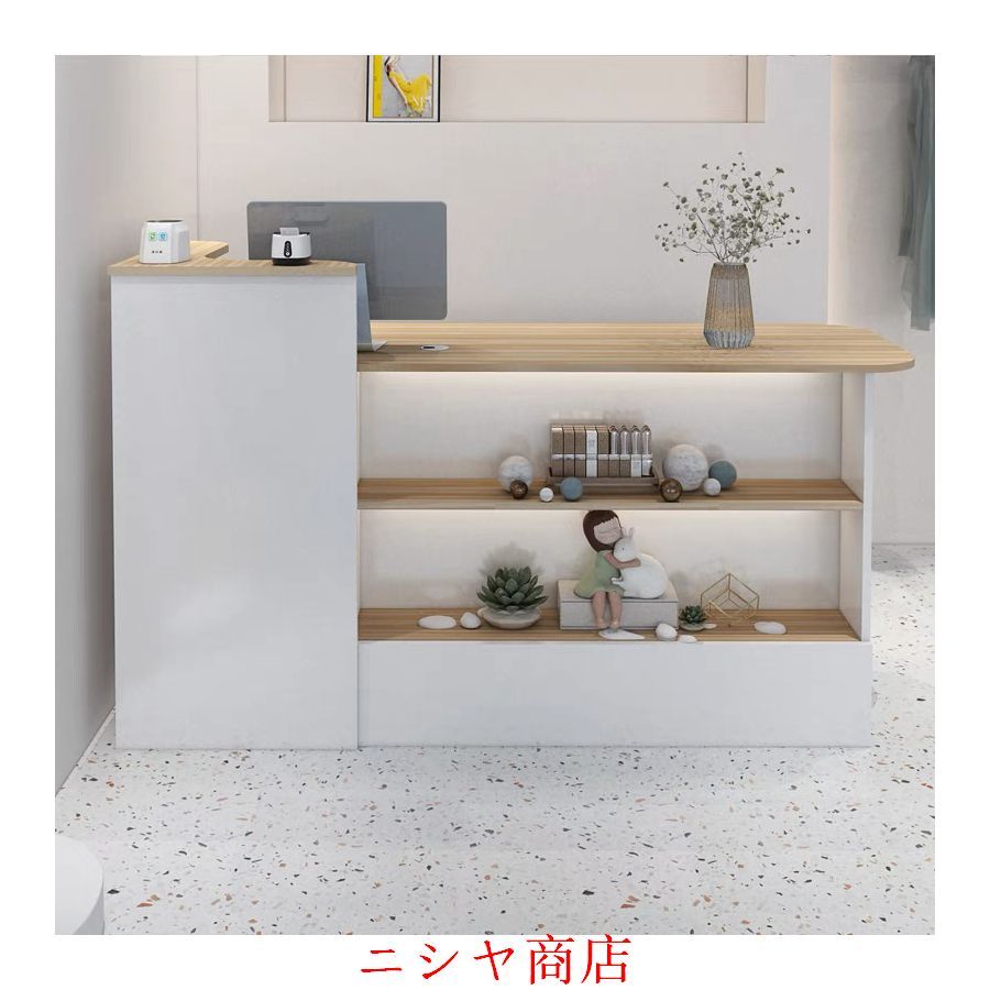 レジ カウンター 受付カウンターレジカウンター ショーケース付き カウンターテーブル おしゃれ オフィス受付台 北欧風 サイドキャビネット付き_4