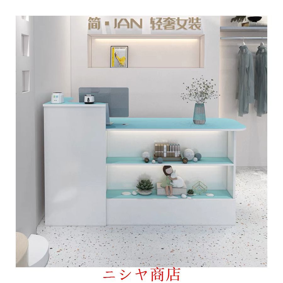 レジ カウンター 受付カウンターレジカウンター ショーケース付き カウンターテーブル おしゃれ オフィス受付台 北欧風 サイドキャビネット付き_6