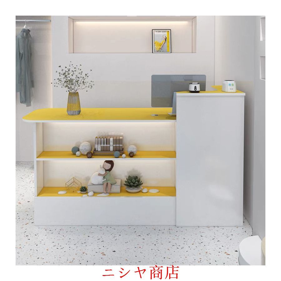 レジ カウンター 受付カウンターレジカウンター ショーケース付き カウンターテーブル おしゃれ オフィス受付台 北欧風 サイドキャビネット付き_7